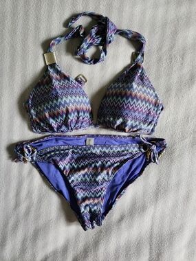 Dynamite Purple Chevron Print Bikini Set